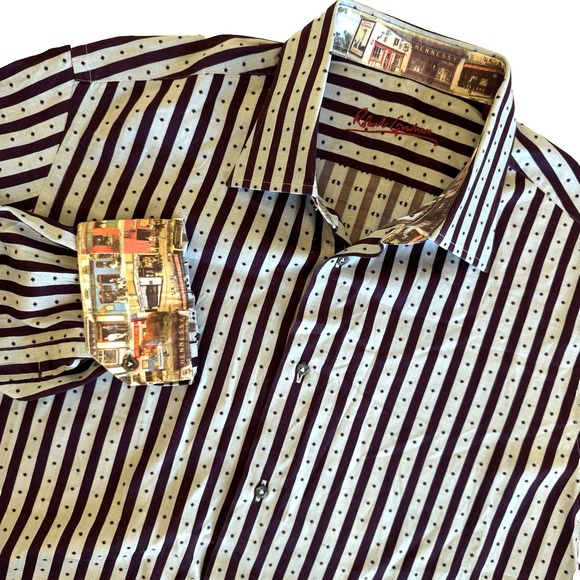Robert Graham Other - Robert Graham Button Down Shirt Mens Large Blue Brown Striped Contrast‎ Cuff Dot
